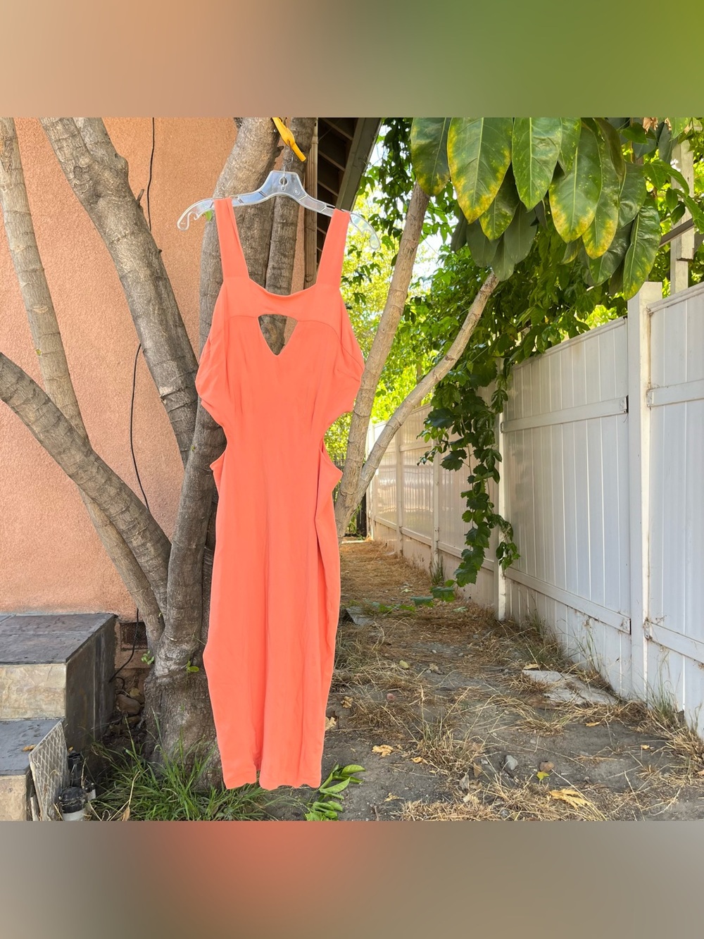 Bebe Coral Cutout Bodycon Midi Dress.